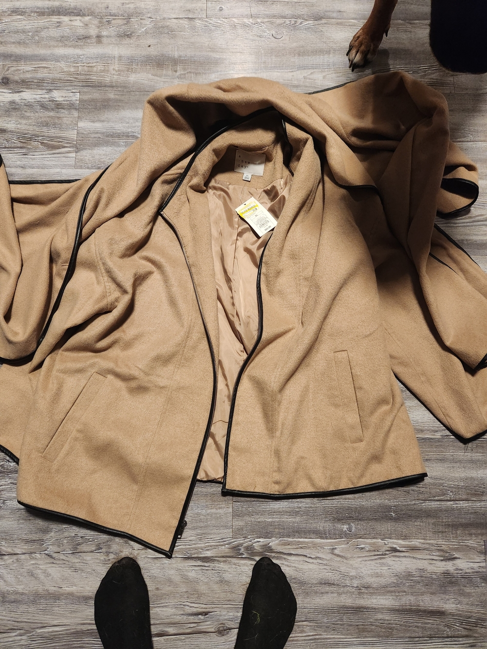 a new day Camel Pea Coat with Black Trim